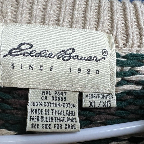 Vintage Men’s Eddie Bauer Fair Isle Knit Sweater Cotton 90s Sz XL Outdoors - Picture 9 of 16